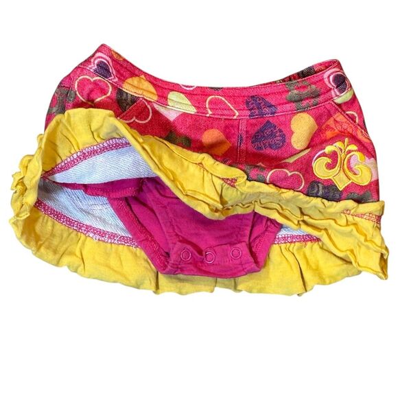 Vintage Y2K Dereon Baby Skirt 3-6 Months Pink Hearts Fleur de Lis Ruffle Hem - Picture 3 of 5